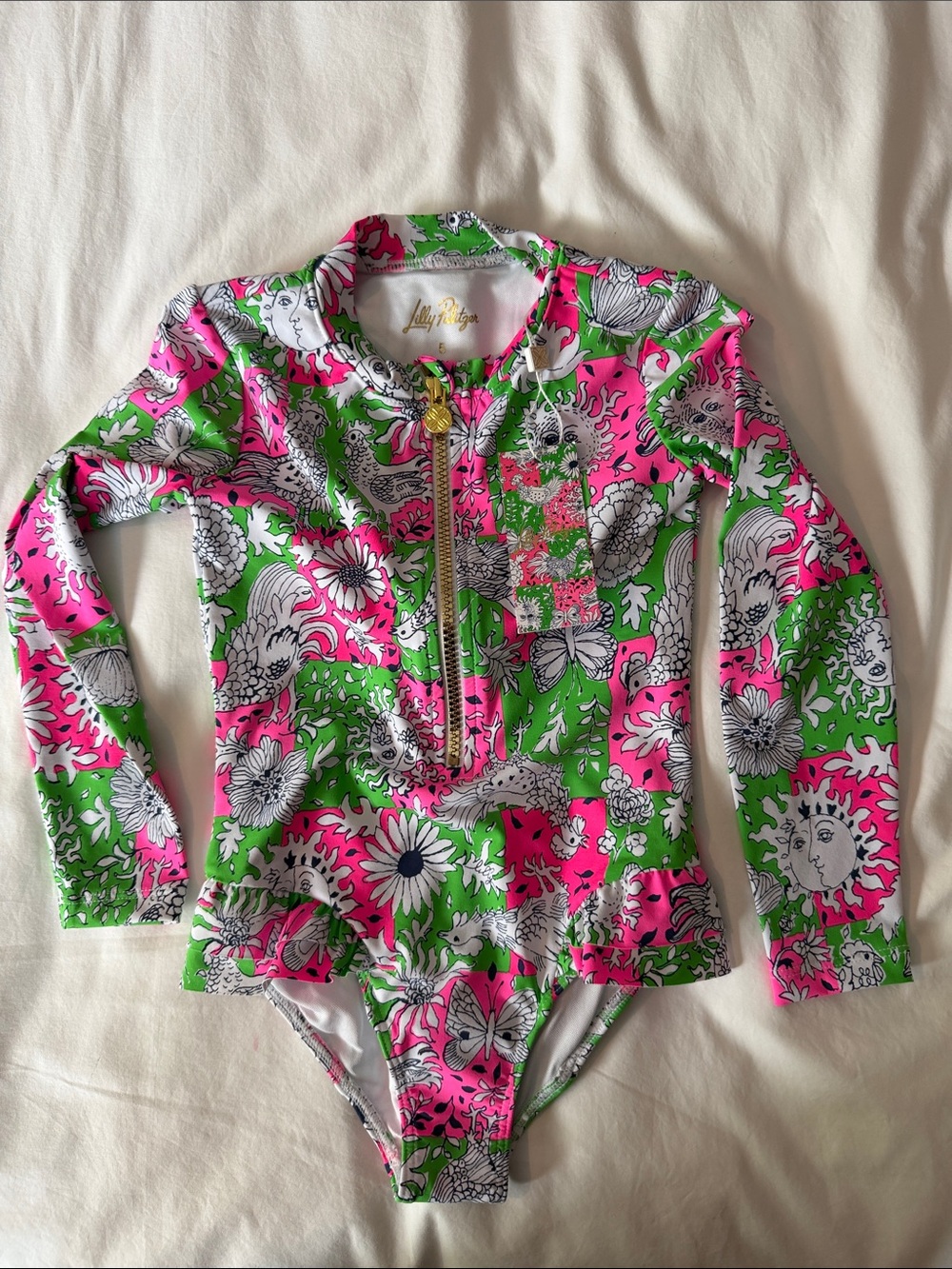 Lilly Pulitzer Kids Pink & Green Floral Long-Sleeve One-Piece Swimsuit